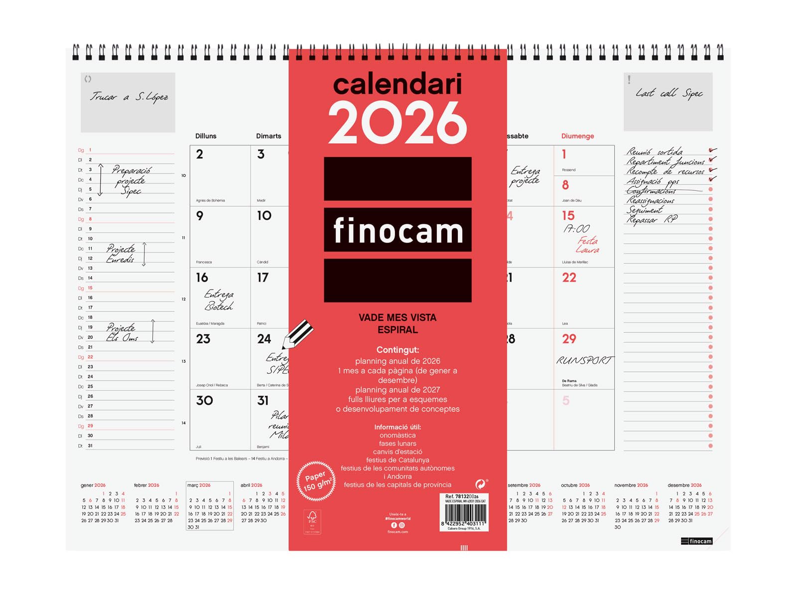 Finocam - Vade Spiral Month View 2026 Month View January 2026 - December 2026 (12 months) Neutral Catalan