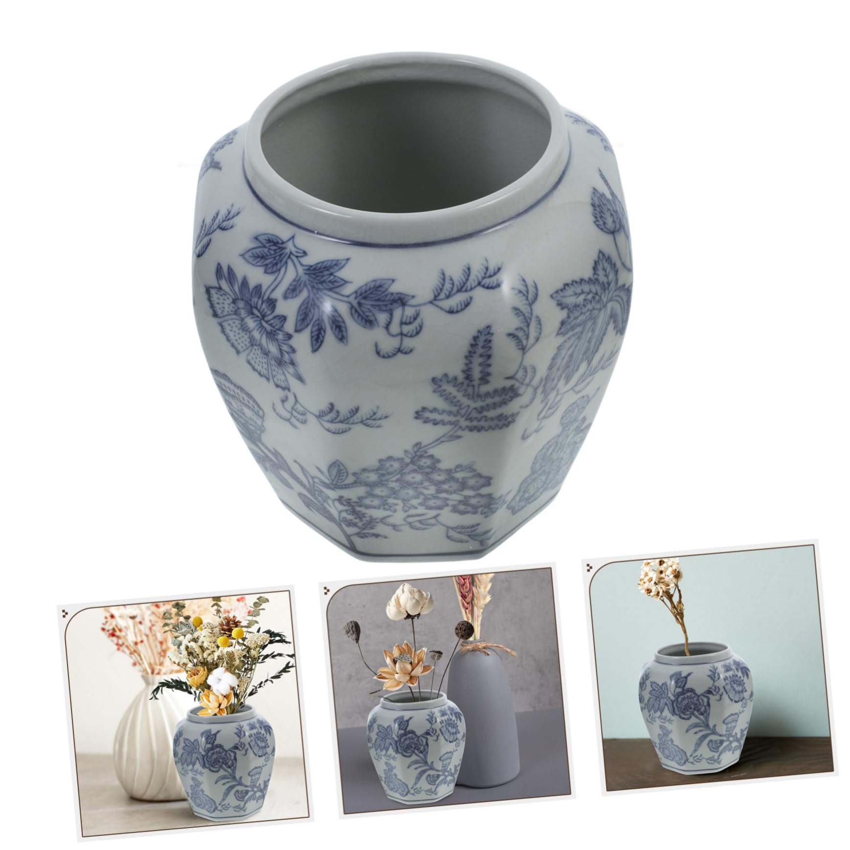 Amazon.co.jp: FRCOLOR 青と白の磁器の花瓶 東洋の壺 中国の花の花瓶