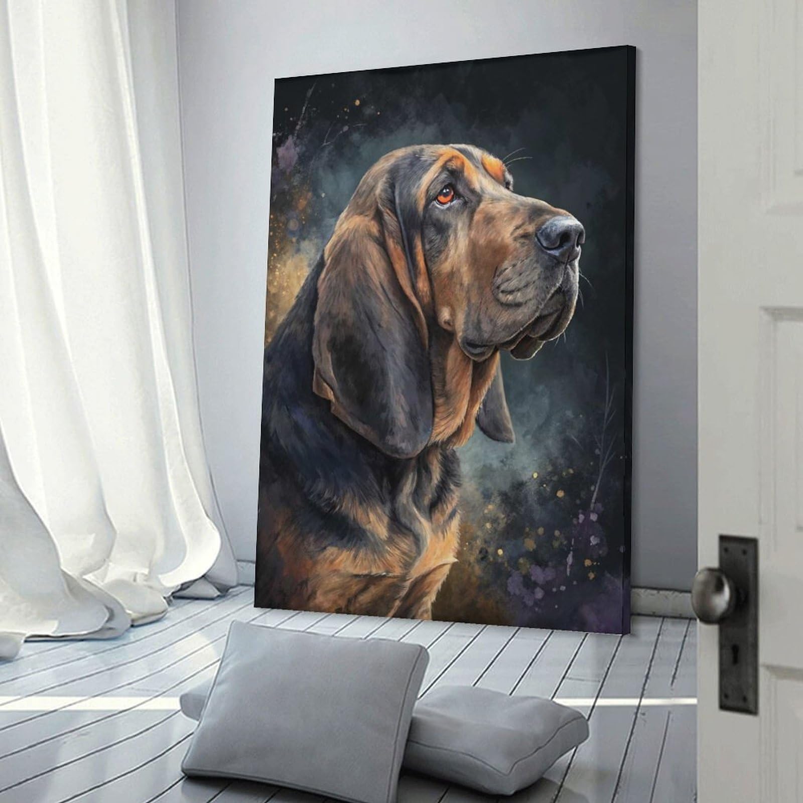 Junmoney Bloodhound Portrait Painting Decorative Wall Artwork, 08x12inch(20x30cm), for Corridors, Hallways Or Apartment Entries, Home Artwork for First Impressions