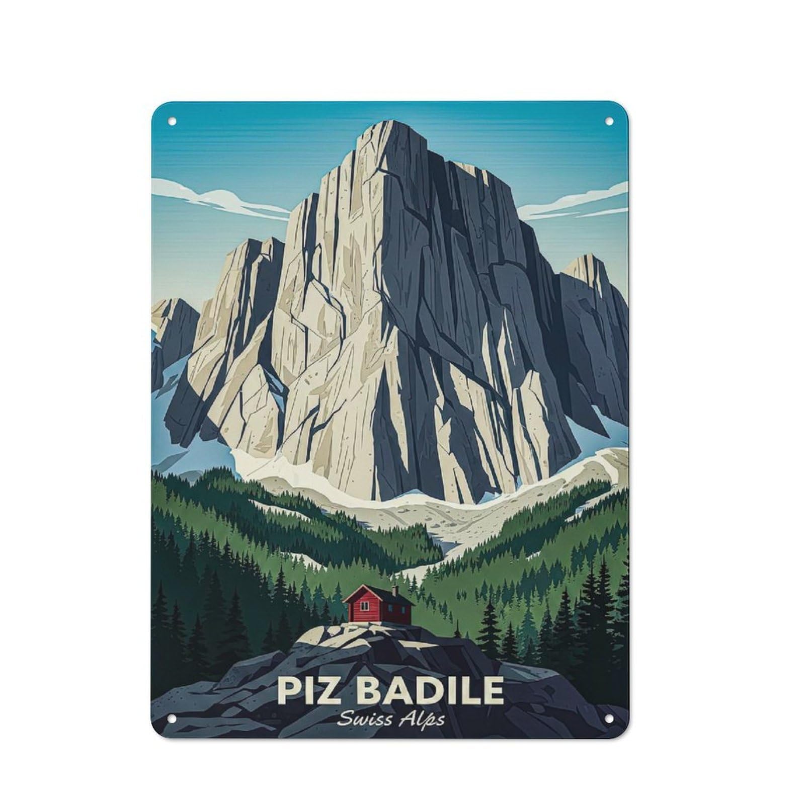 Junmoney Style-7 Metal Sign 40X30cm With Piz Badile Swiss Alps Vintage For Hallway Wall, Retro Decor, Gift For Hallway Decor Lovers During The Christmas Season
