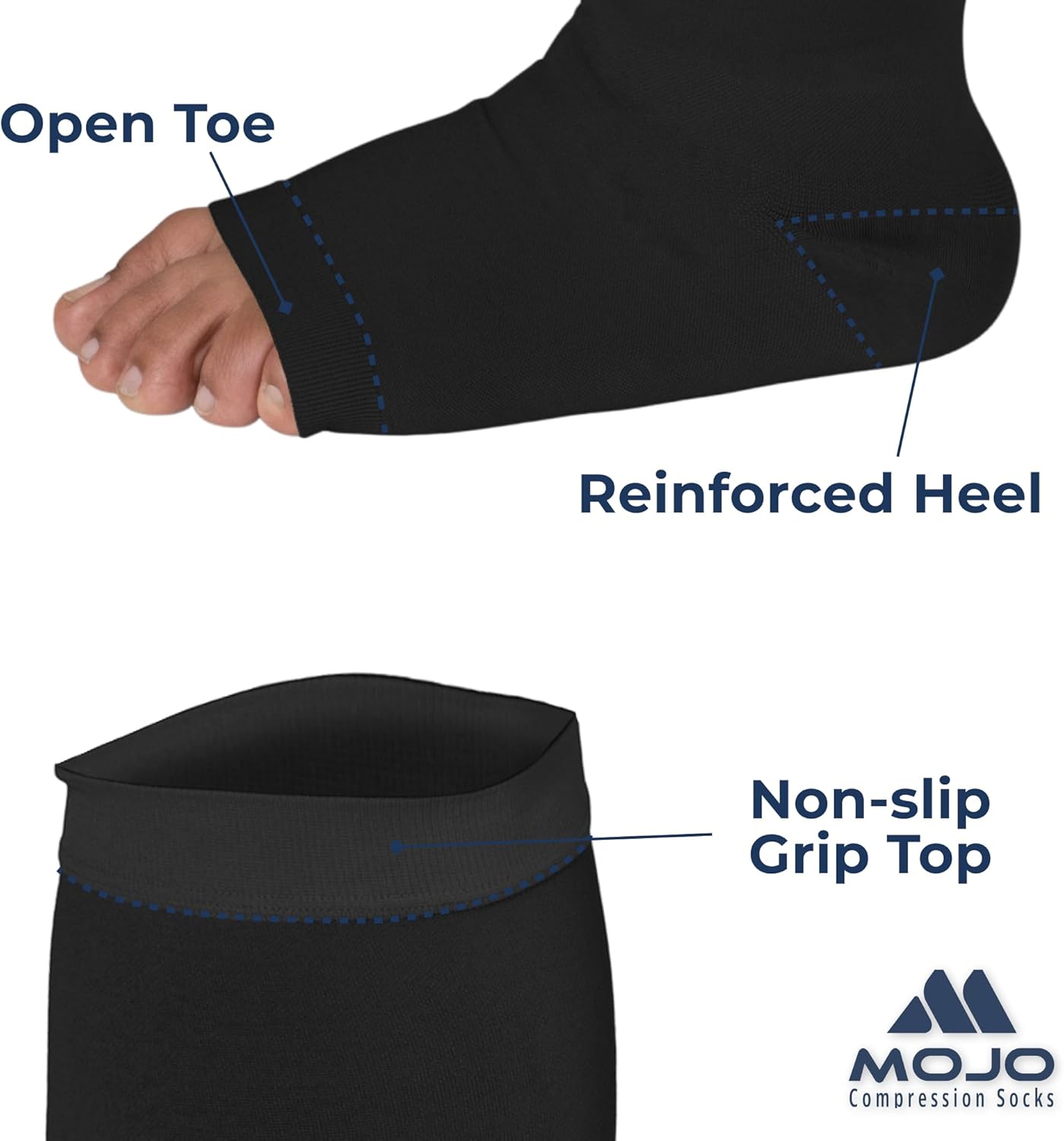 Mojo Toeless Compression Socks for Women and Men 20-30 mmHg Open Toe - AB211 - Image 3