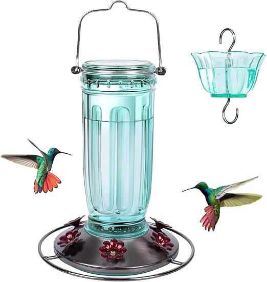 Kingsyard Glass Hummingbird Feeder for Outdoors Wild Bird Feeder with 6 Feeding Ports Hanging for Garden Yard, Green (Ant Moat Included)