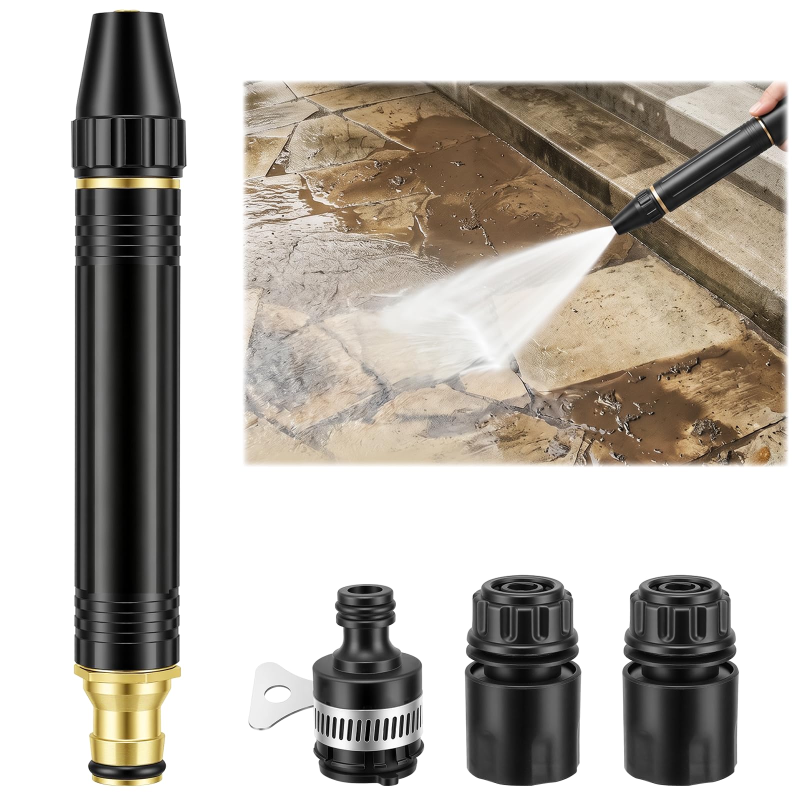 RZCOMP Metal High Pressure Car Wash Water Gun,High Pressure Garden Hose Nozzle,Heavy Duty Adjustable Hose Nozzle for Car Washing,Watering Plants & Outdoor Cleaning
