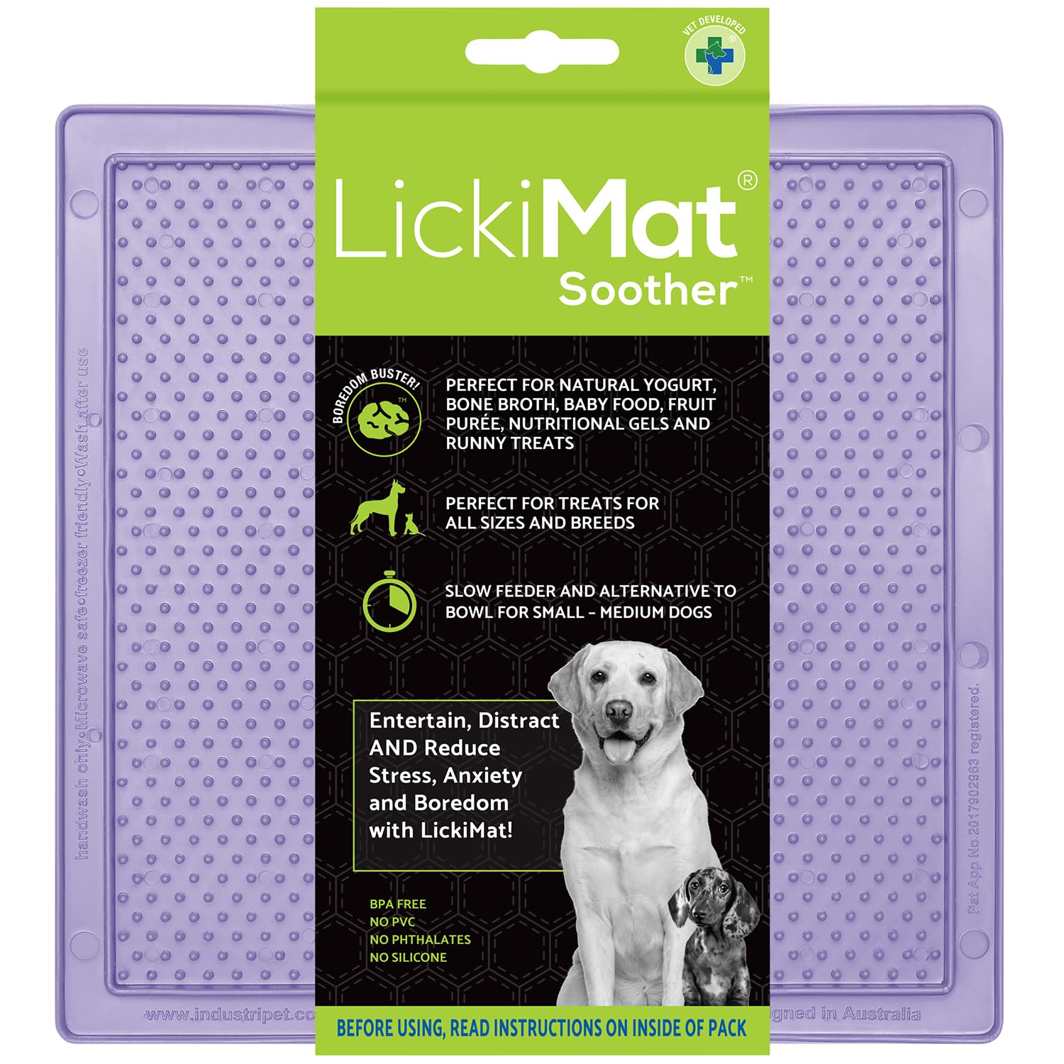 LickiMat Classic Soother, Dog Feeding Mat for Boredom and Anxiety Relief, Ideal for Food, Treats, Yoghurt or Peanut Butter, Lick Mats, Fun Alternative to a Slow Feeder Bowl, Lavender