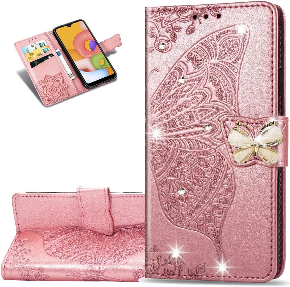 LEMAXELERS Samsung Galaxy Note 10 Plus Case Bling Diamond Butterfly Embossed Wallet Flip PU Leather Magnetic Card Slots with Stand Cover for Samsung Galaxy Note 10 Plus Diamond Butterfly Rose Gold SD