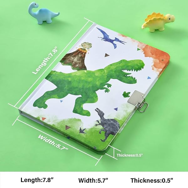 Acquerello Dinosauro Diario per Ragazzi - Luminoso Quaderno Regalo per Bambini Viaggio Privato Quaderni Copertina Rigida Block Note A5 a Righe Memo Blocco Note da Scrivere con Serratura e Chiavi - 5