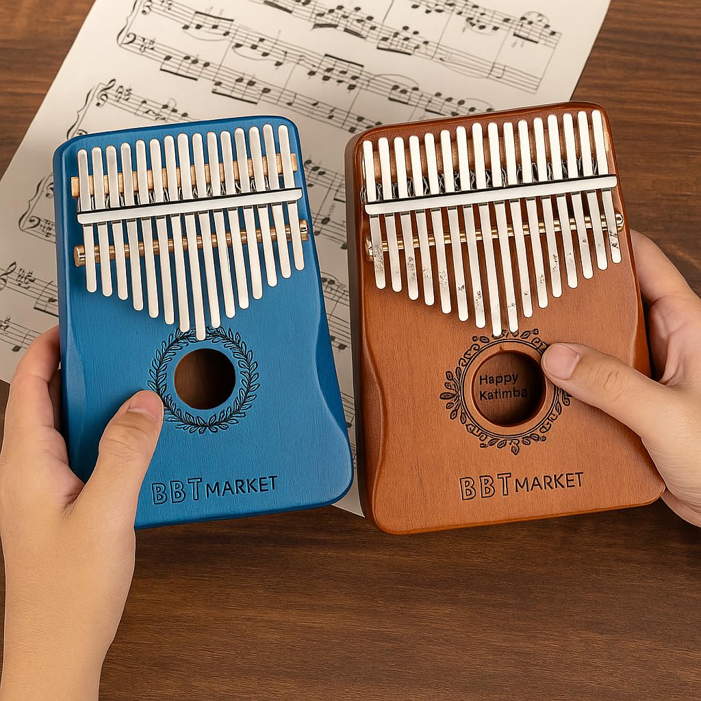 Vintage Kalimba Set 8-teiliges Fingerklavier 17 Tasten Massivholz inkl. Tasche Stimmhammer Zubehör