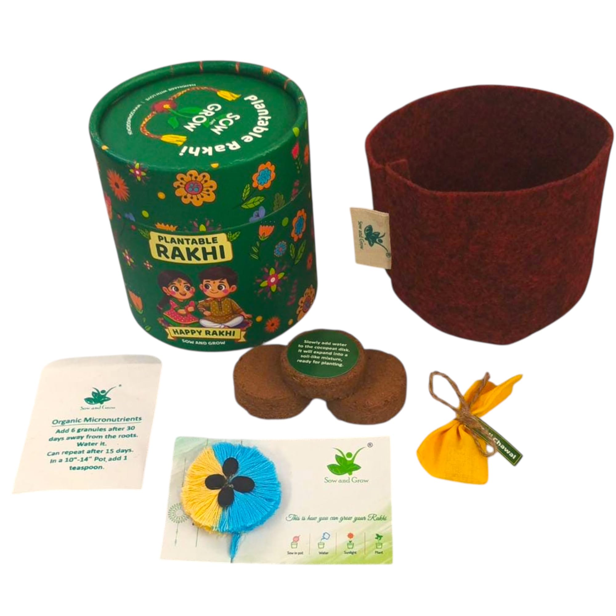 Premium 2-Colour Plantable Thread Rakhi with Torai Seeds – Pastel Yellow & Blue – Eco-Friendly Rakhi Combo with DIY Grow Kit-image-47