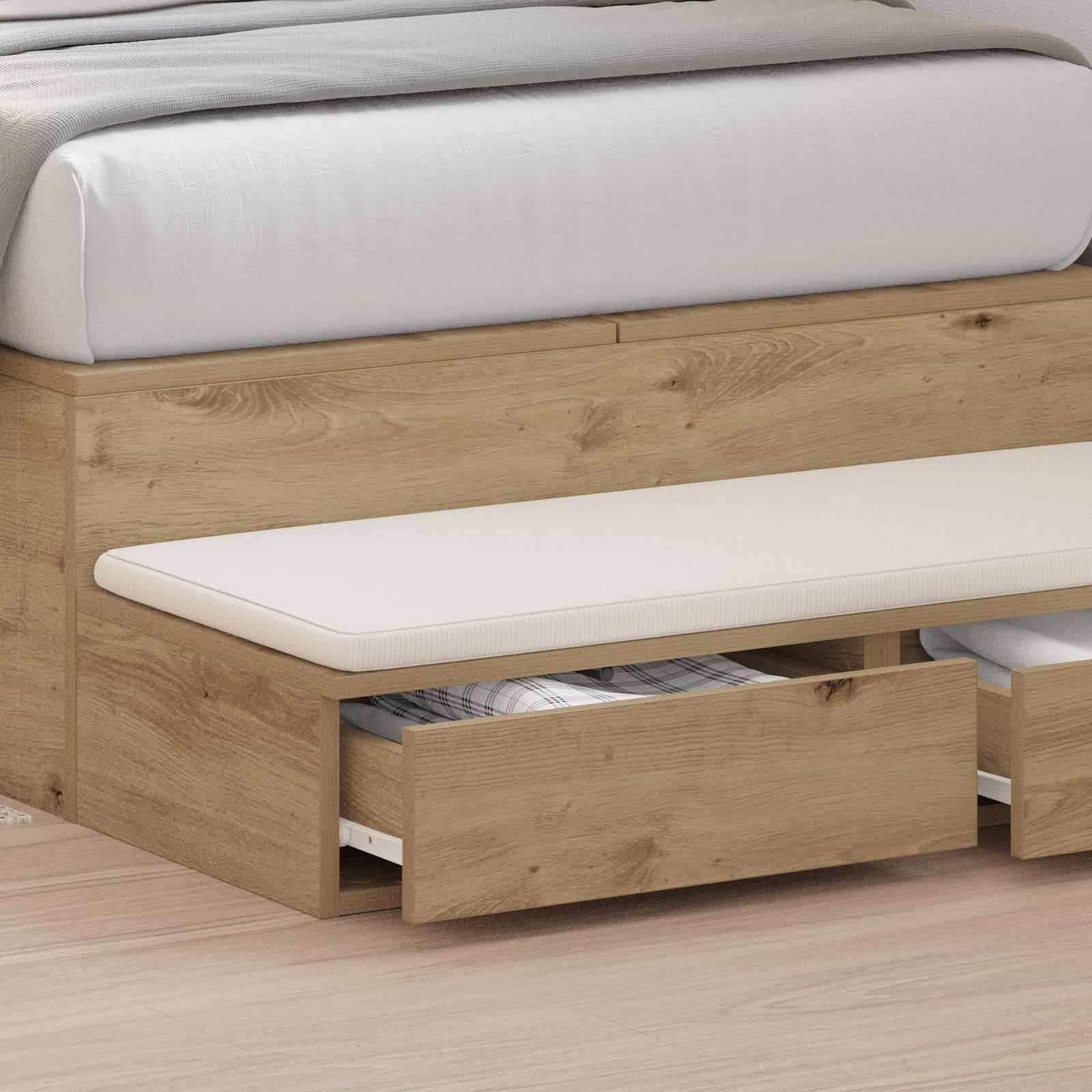 Artisan Eichen Nachttisch mit zwei Schubladen aus massiver Eiche, modernes Design fürs Schlafzimmer, robuster Beistelltisch mit Stauraum, 75 x 36,5 x 16,5 cm