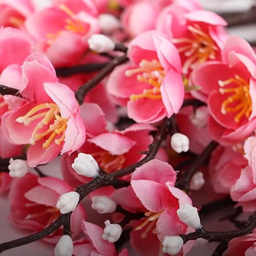 Miniatura 2 de LGEGE Juego de 6 flores artificiales de ciruelo rosa, ramo de flores falsas para decoración del hogar, cocina, oficina, hotel, centro de mesa,