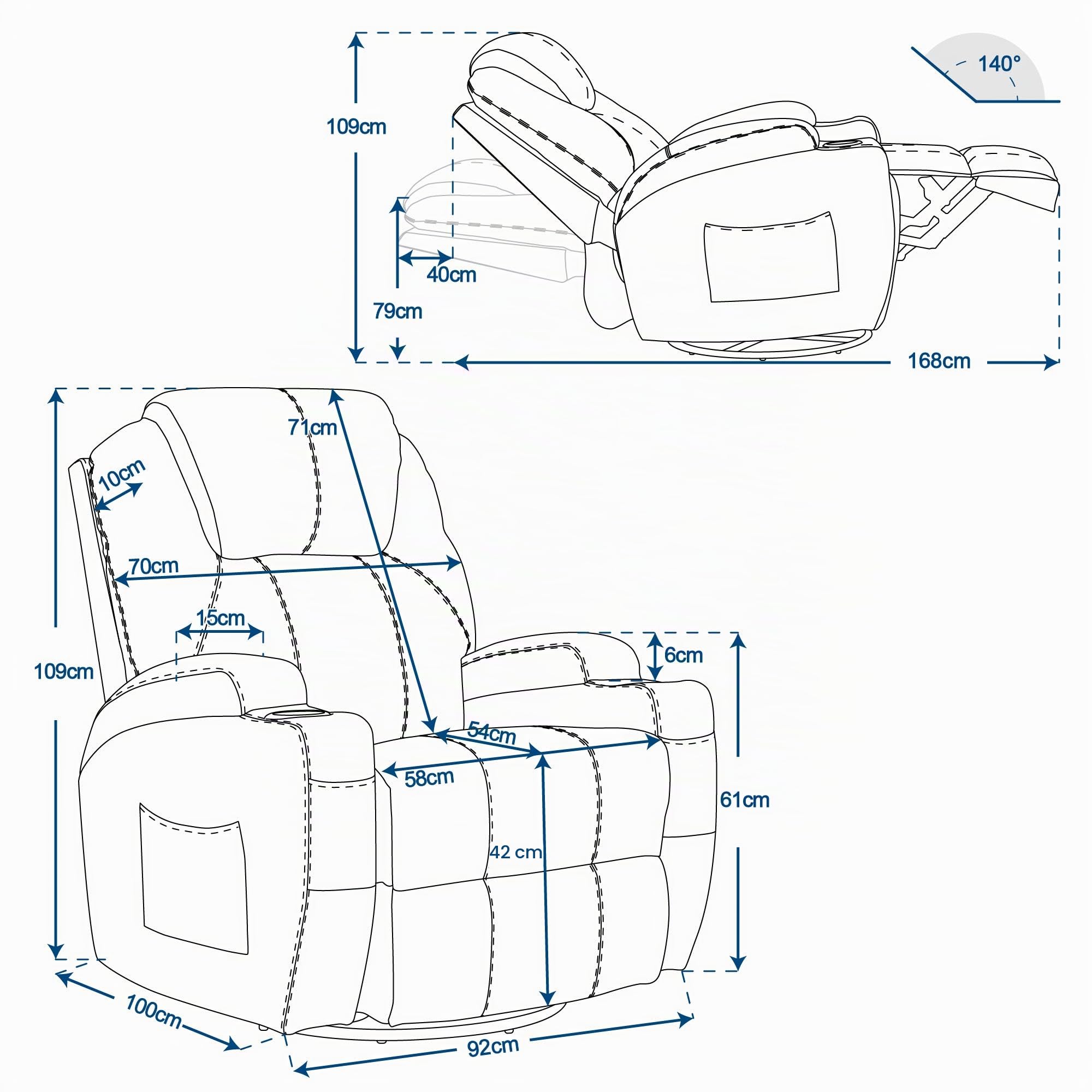 MCombo Fauteuil de Massage inclinable avec Chauffage pivotant à 360°,Noir 7020BK