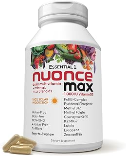 ANDREW LESSMAN Essential-1 nuonce max Multivitamin 1000 IU Vitamin D3 360 Small Capsules. 100 mcg Methyl B12. CoQ10 Lutein Lycopene Zeaxanthin. High Potency. No Additives. Ultra-Mild One Daily Capsule