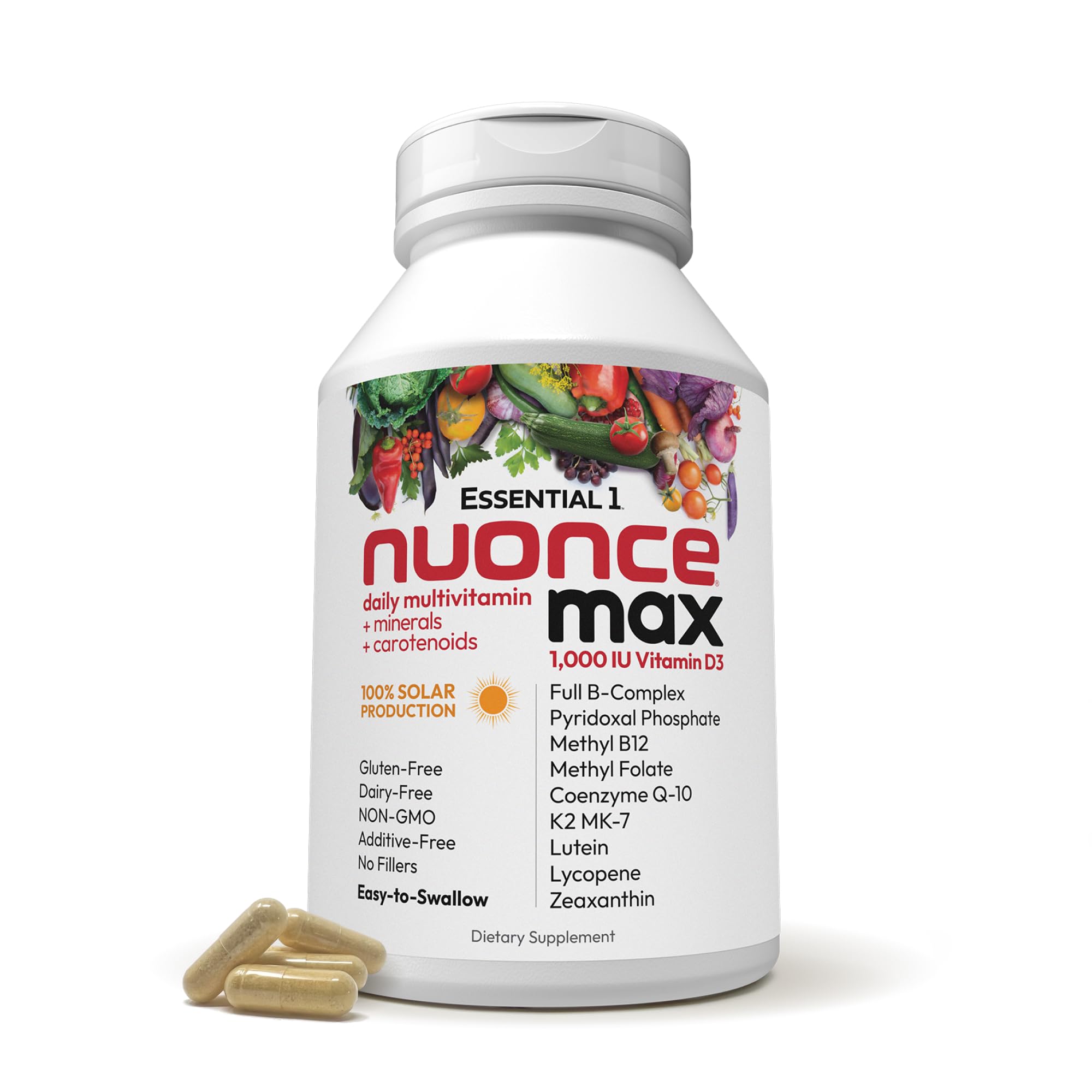 ANDREW LESSMAN Essential-1 nuonce max Multivitamin 1000 IU Vitamin D3 360 Small Capsules. 100 mcg Methyl B12. CoQ10 Lutein Lycopene Zeaxanthin. High Potency. No Additives. Ultra-Mild One Daily Capsule