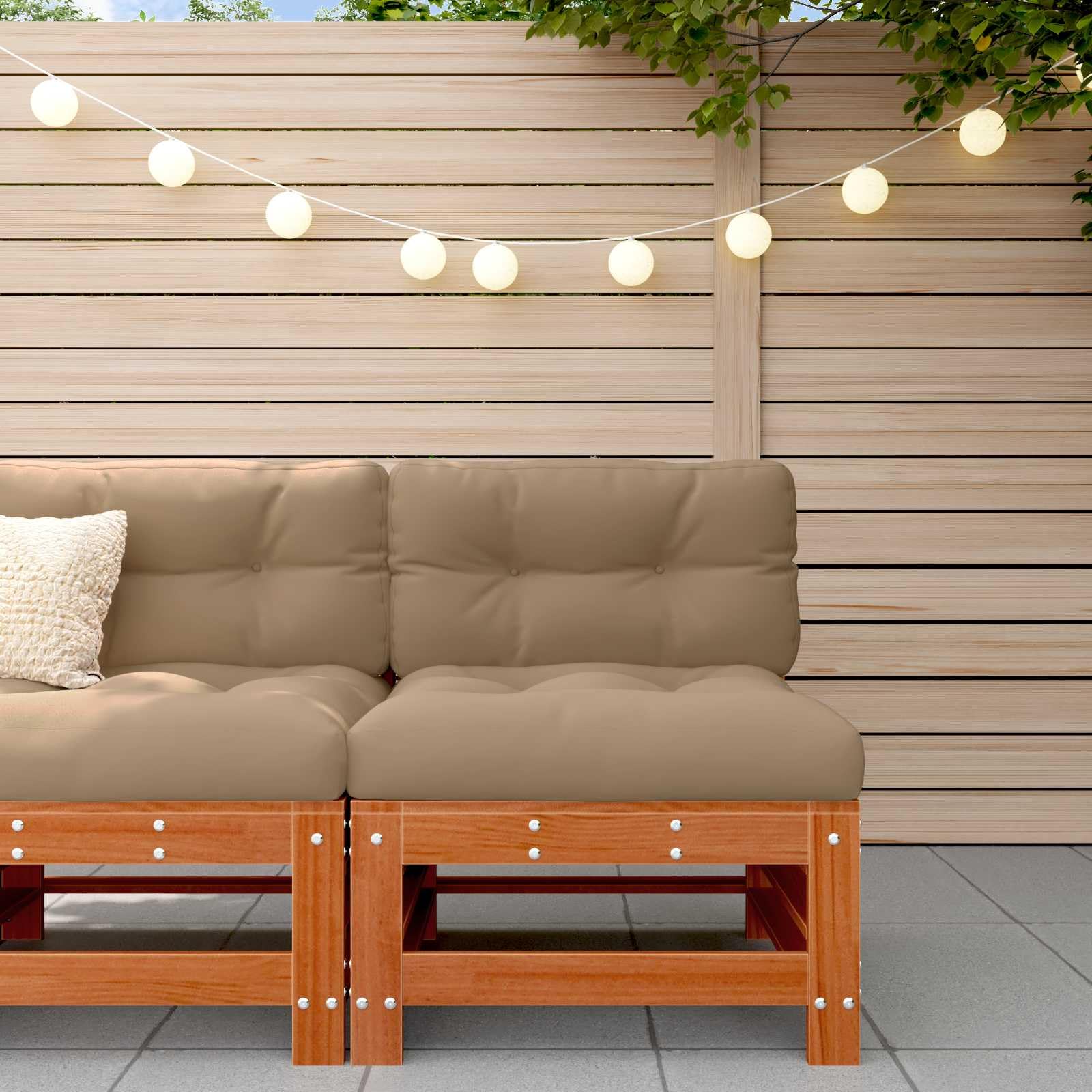 Sofá central para jardín, madera de pino maciza, suelo de cera, elemento para terraza, balcón, exterior, ampliable, resistente a la intemperie
