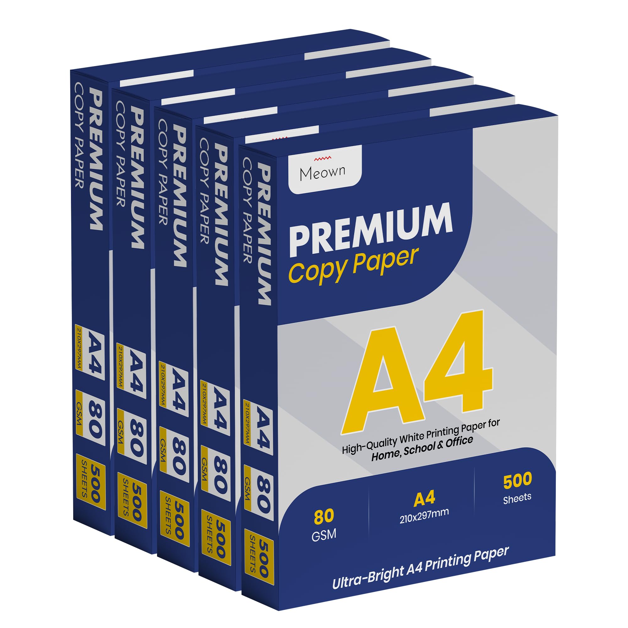 Meown A4 Printer Paper 80gsm, Premium Bright White Copy Sheets, Jam-Free Sheets for Inkjet, Laser & Copier, Acid-Free Bulk Paper Ream for Office Printing, Copying & Writing โ 500 Sheets (1 Ream)