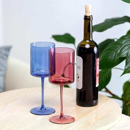 Miniatura 2 de SANZO Juego de 4 copas de vino cuadradas, copas de vino de colores, copas de vino de cristal de 15 onzas, copas de vino blanco de diseño elegante,