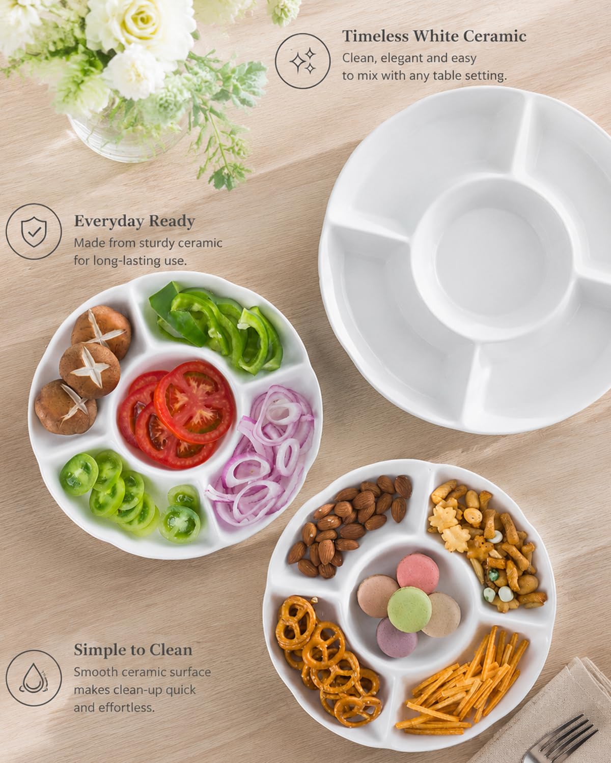 Amazon.com | LAUCHUH Veggie Tray Set of 2, Porcelain Chip and Dip
