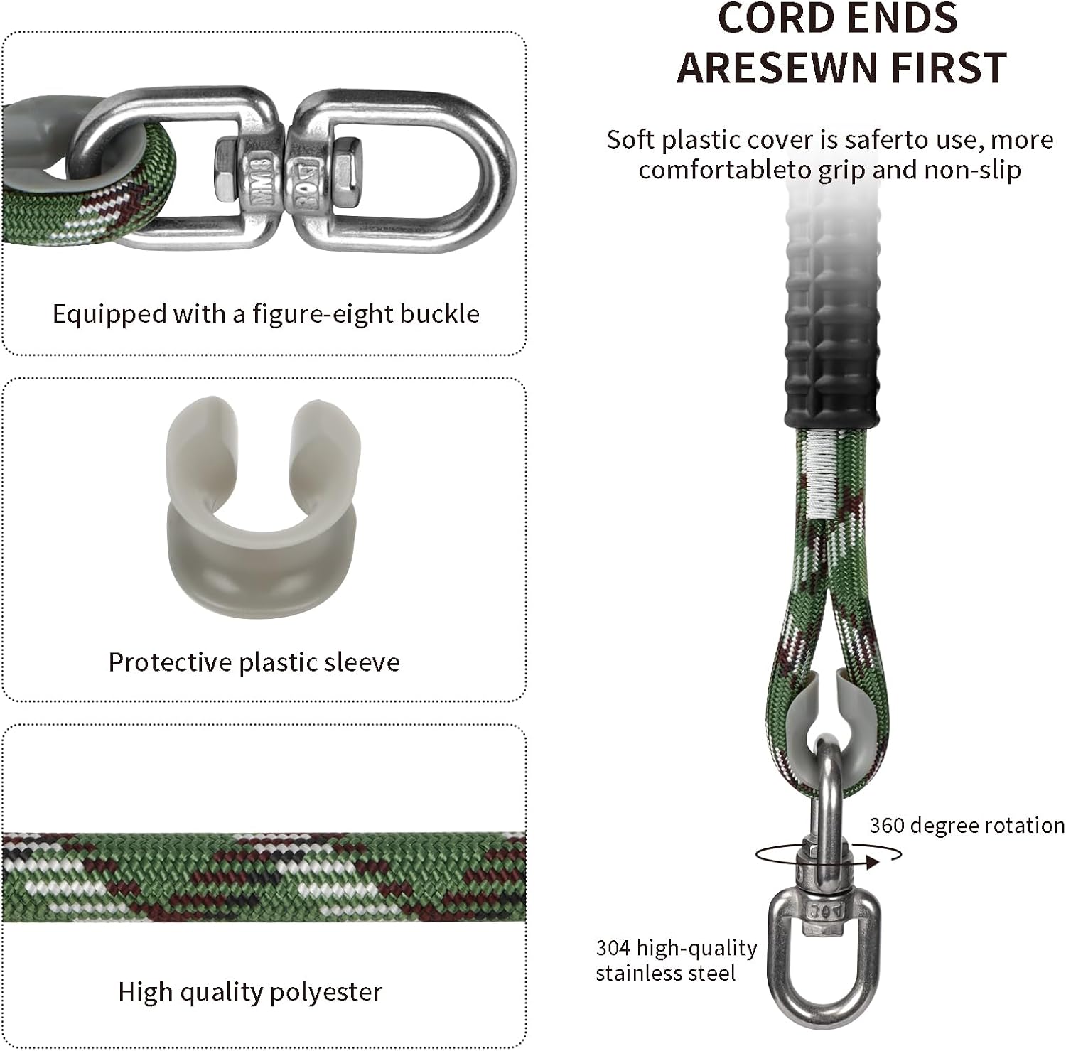 2-Pack 3.91ft(47") Heavy Duty Tree Swing Ropes Hammock,Tree Swings Hanging Straps,Adjustable Extendable,for Outdoor Swings Hammock Playground Set Accessories,Camouflage 5