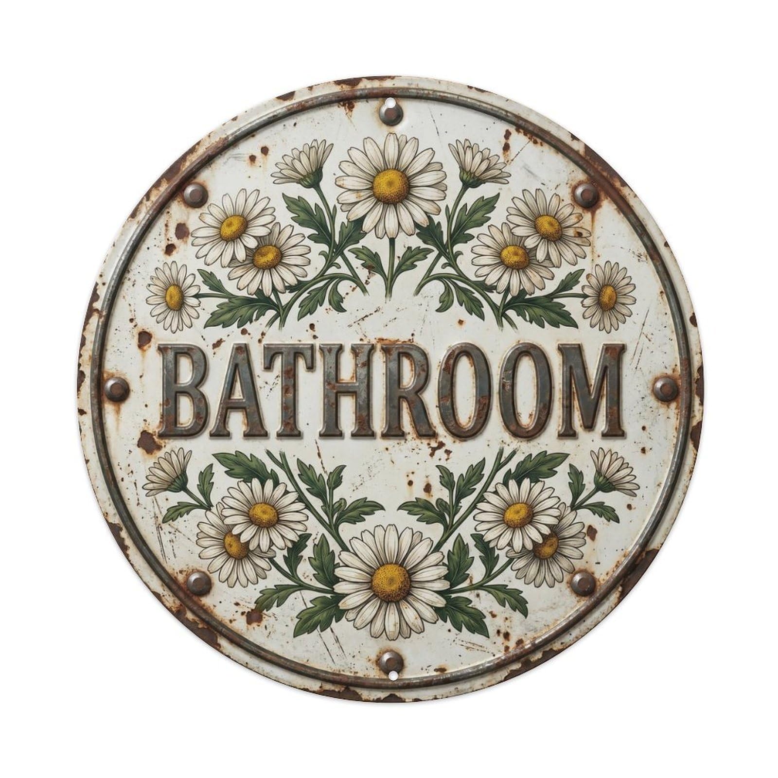 Bathroom Daisy Botanical Floral Room Label Metal Tin Sign