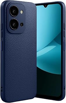 Coverzone Xiaomi Redmi 15C ile uyumlu K l f Deri G r n ml  Thermax Silikon k l f Kamera Korumal  Kompakt Tasar m Redmi 15C 5G i in Deri G r n m Kapak Lacivert