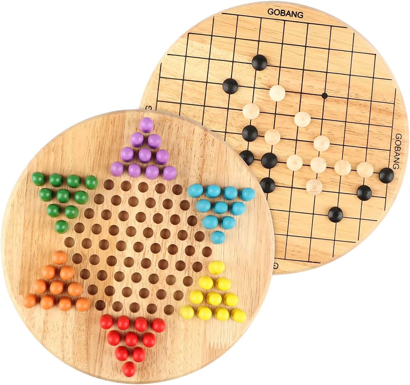 Wondertoys 2 in 1 Chinese Checkers & Gobang (Five in a Row) Wooden Board Game for Family