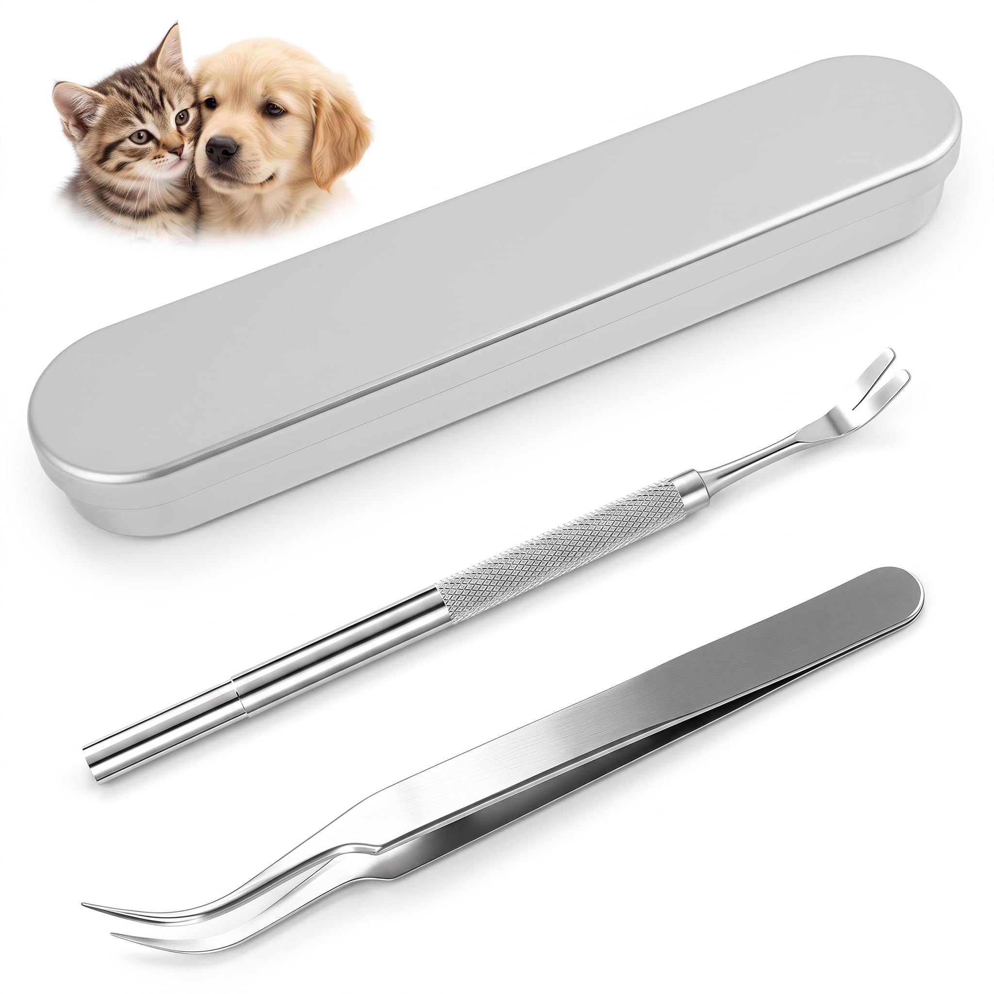 Maggasacca Stainless Steel Tick Remover, Tick Remover Kit with Fine - Tipped Tweezers,Tick Shovel, and Durable Storage Box, Removal Tools for Humans,Cats & Dogs, Tick Remover
