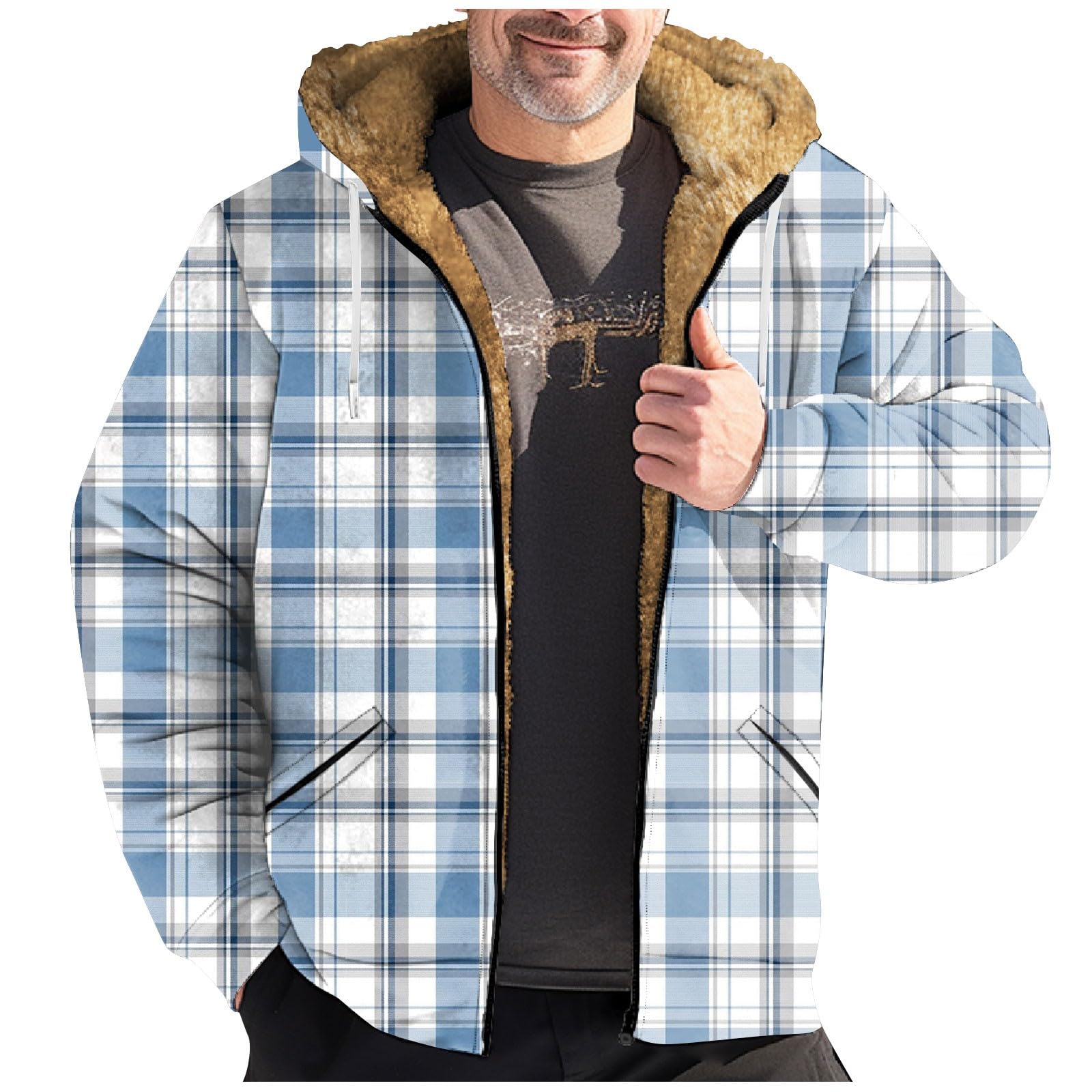 Winterjacke Hoodie Kariert Herren Hemdjacke Herren Gefüttert - Main Image