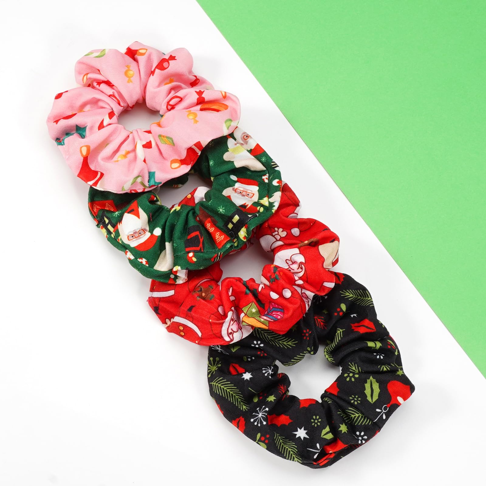Coleteros para el pelo de Navidad para mujeres y niñas, color verde y rosa, Papá Noel, muñeco de nieve, campana, copo de nieve, lazos para el pelo, bonitos coleteros elásticos, accesorios para el