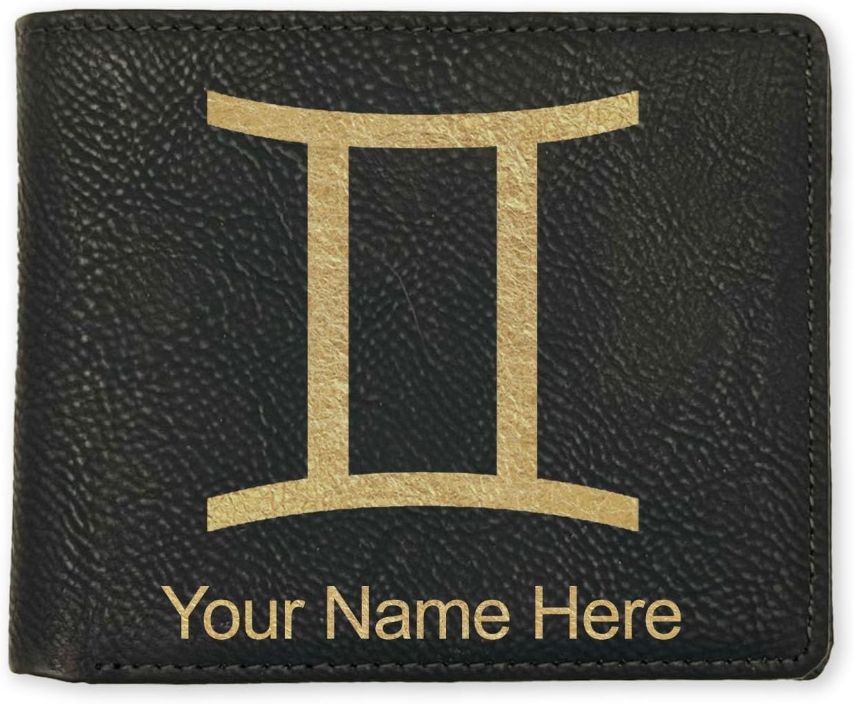 LaserGram Faux Leather Bi-Fold Wallet, Zodiac Sign Gemini, Personalized Engraving Included (Carbon Fiber Black with Silver)