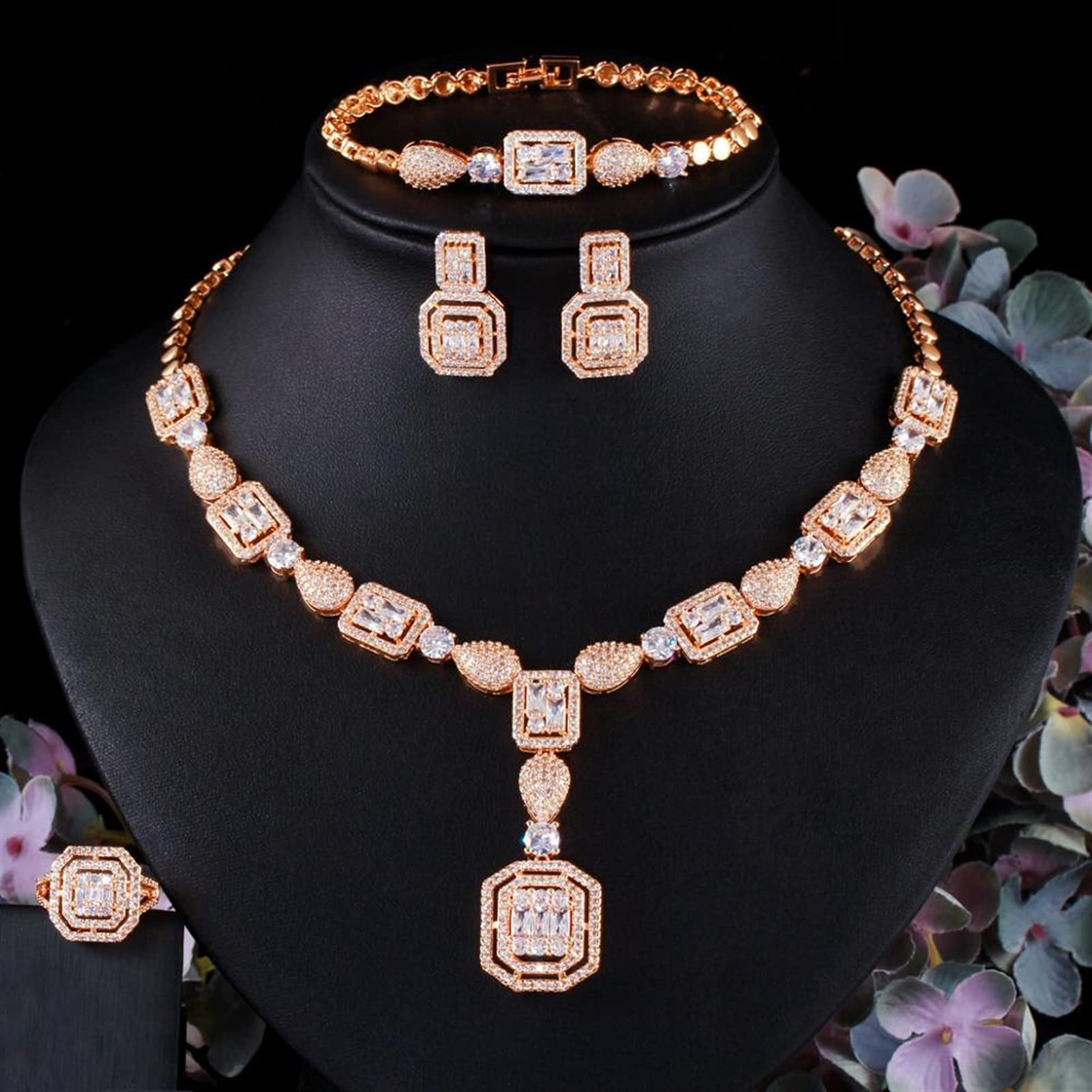 Schmuck 4 Stück weiße Zirkonia Frauen Hochzeit Kostüm Schmuck Sets für Bridesi Gold Farbe Party Zubehör