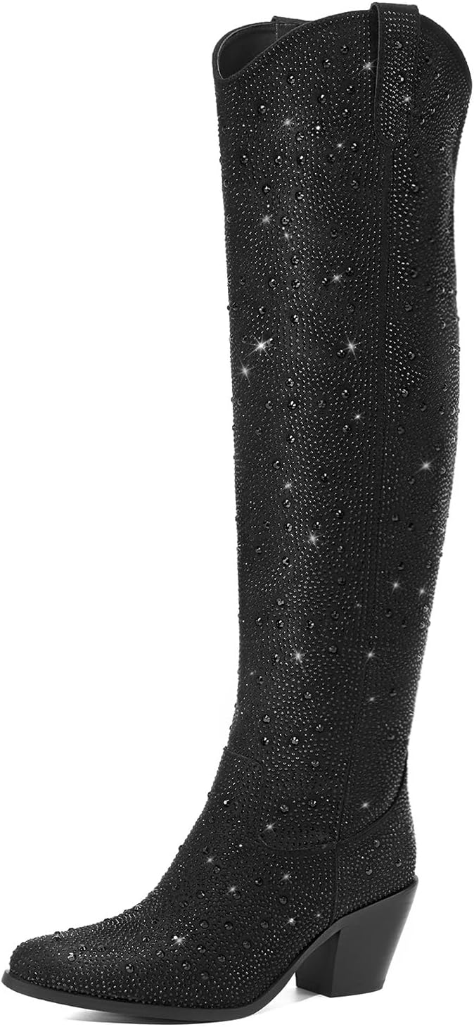 Rollda Cowgirl Boots - Sparkly Over the Knee Style