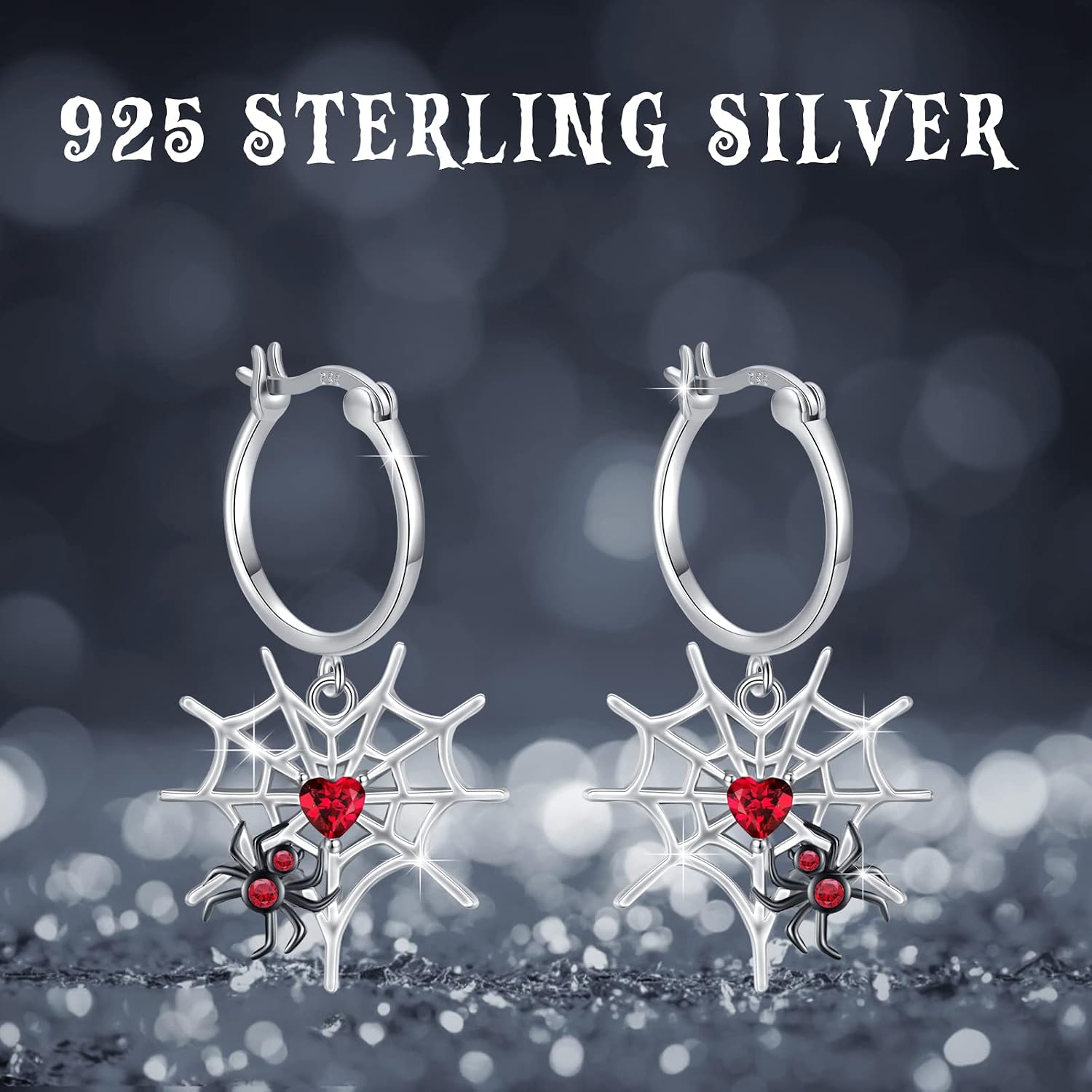 Spider Earrings for Women Dangle,S925 Sterling Silver Heartshaped Spider Web Earrings Hypoallergenic Hoop Spider Stud Earrings Halloween Christmas Jewelry Easter Gift