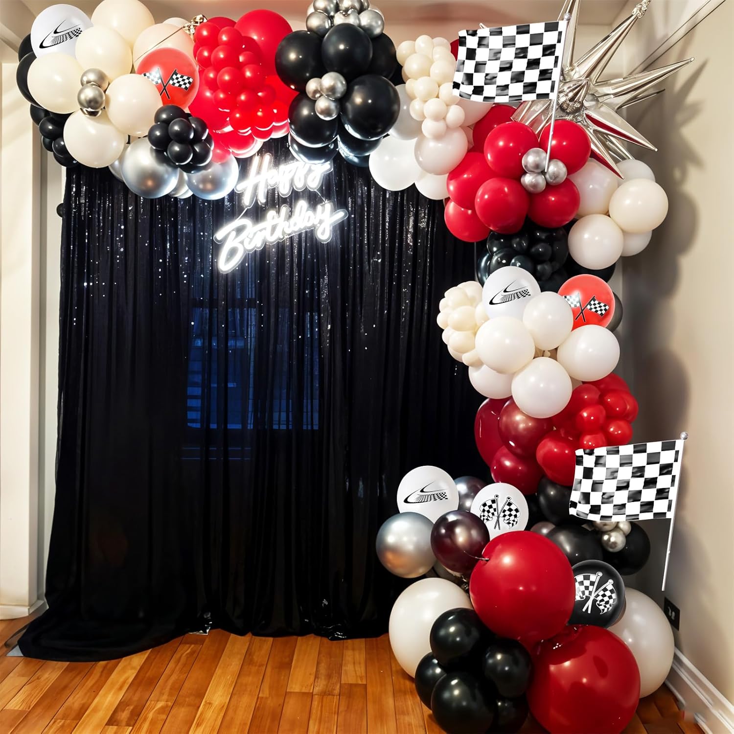 Race Car Balloon Arch Garland Kit, Red Black White Party Latex Balloons with Checkered Flags for Boy Racing Car Themed Birthday Party Decorations Baby Shower Transportation Backdrop Supplies - Image 5