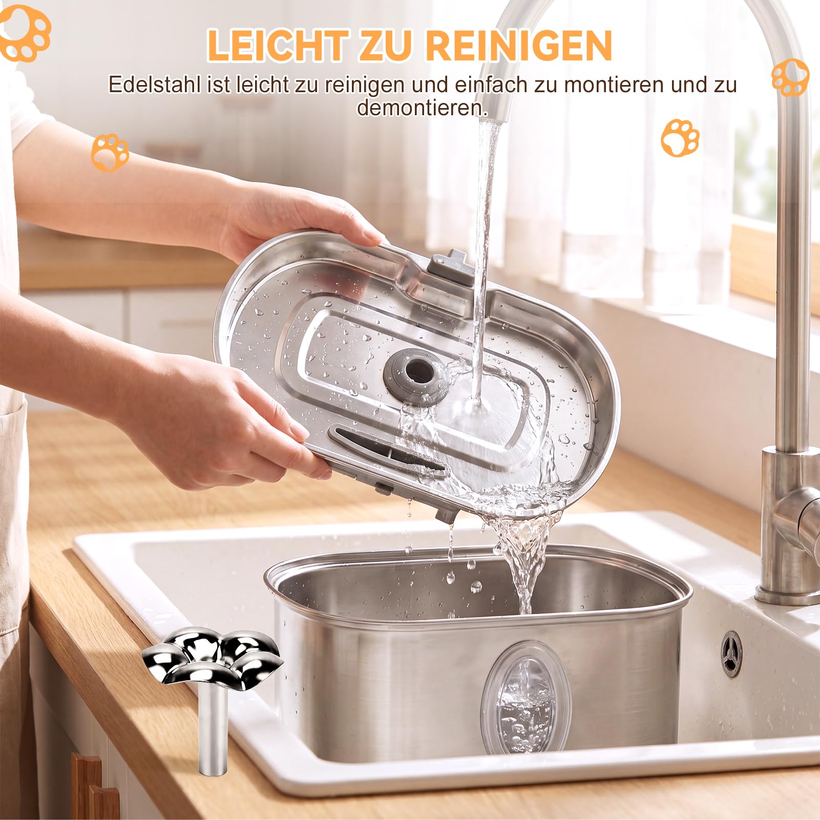 Katzentrinkbrunnen Trinkbrunnen für Katze mit 2 Filter 2 Schwamm | 3,2L, Ovales Sichtfenster, Leiser Betrieb, Edelstahl 304, mit USB-Anschluss, TY12
