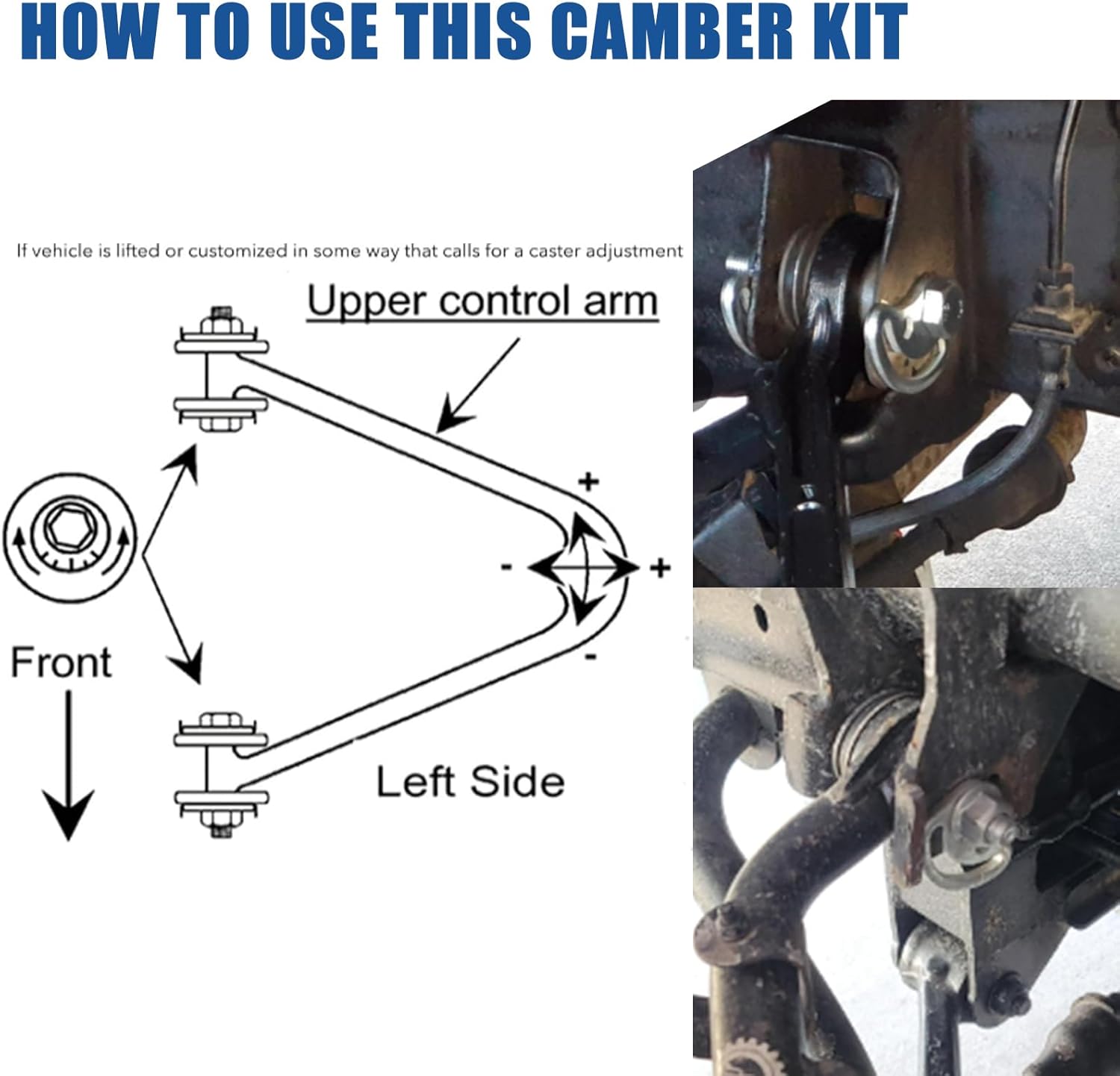 Camber Bolt Kit Compatible With Chevy Silverado GMC Sierra Express Suburban 1500 2500 Yukon Tahoe Cadillac Hummer H2,Front Upper Arm Alignment Cams,Cam Bolt ±1.5 Degree（4PCS）