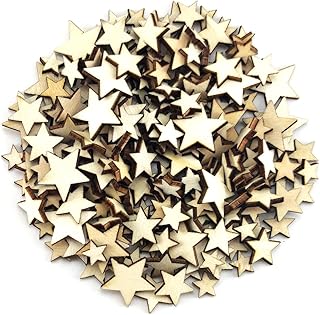 200 Pcs Mix Sizes Unfinished Wood Stars Slices Blank Natural Wooden Stars Shapes Cutouts Ornaments Tags for DIY Wedding Art Crafts Christmas Decorations