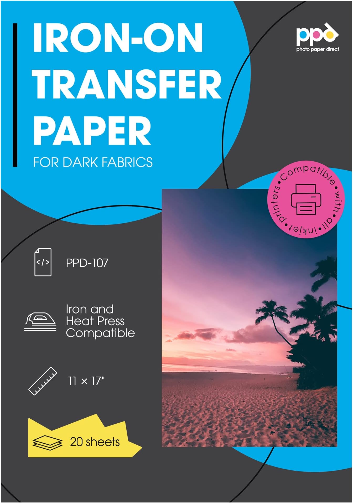 PPD Inkjet PREMIUM IronOn Dark T Shirt Transfers Paper LTR