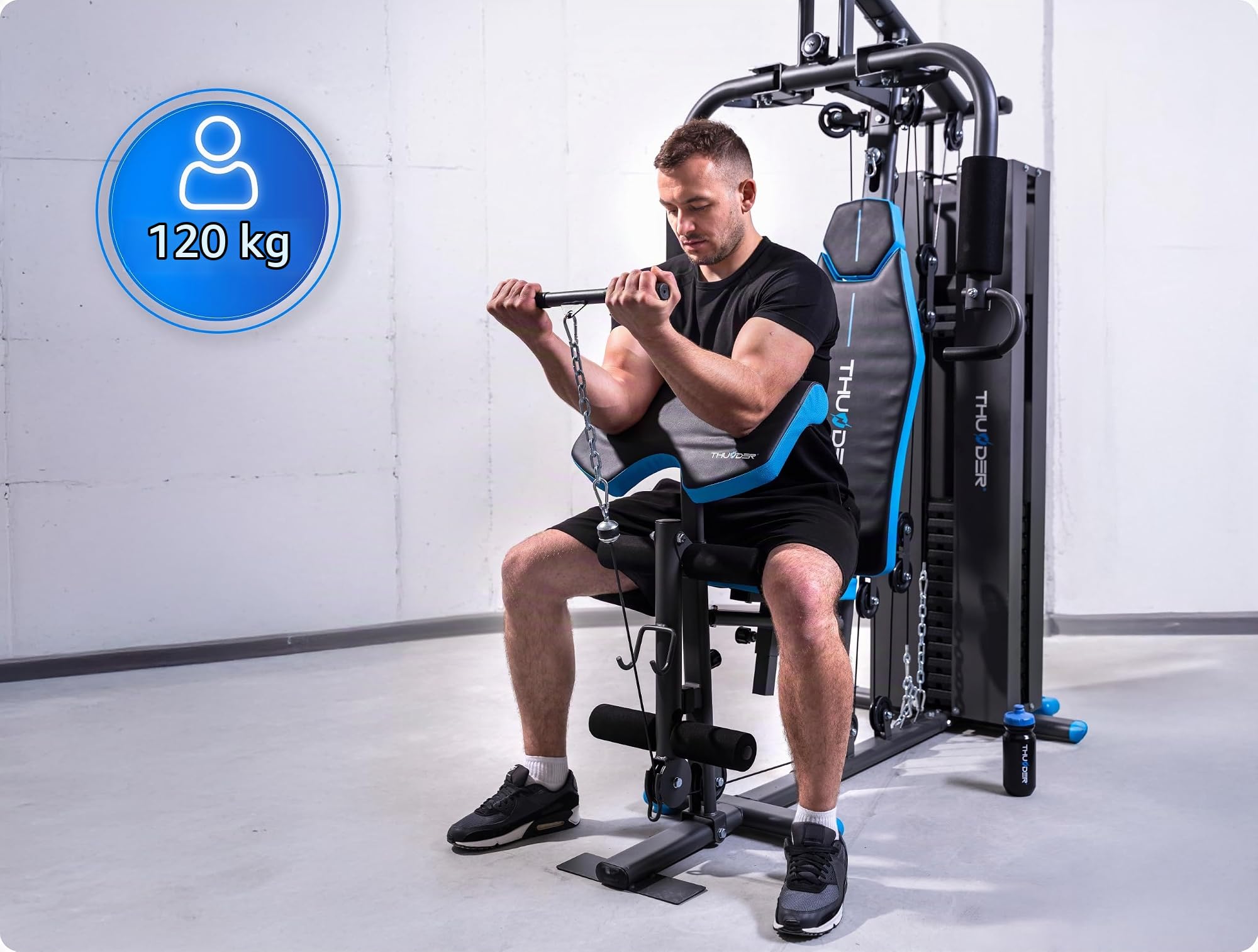 THUNDER Station de Musculation Multifonctionnelle Home Gym Station de Fitness avec Système de Poulie & Entraînement pour Le Développement Musculaire