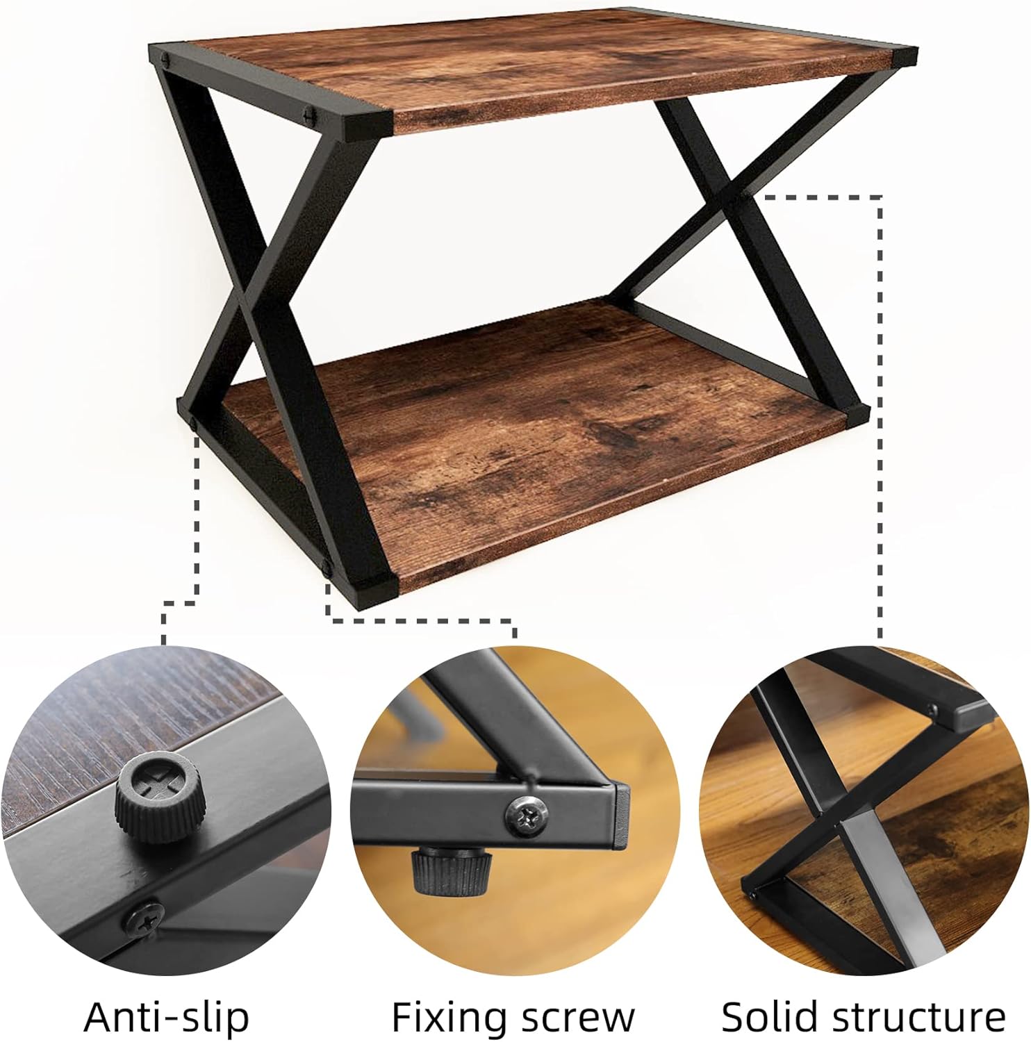 CALASK Desktop Printer Stand with Storage 2-Tier Wood Under Desk Printer Table, Multi-Purpose Printer Shelf for Home Office Organizer Storing Heavy Duty Fax Machine, Scanner, Rustic Brown : Office Products