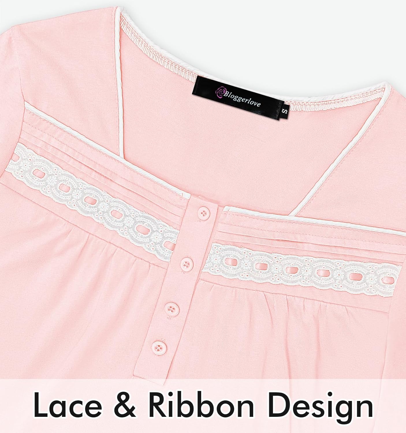 Bloggerlove Womens 100% Cotton Nightgown Long Sleeve House Dress with Pockets Sleep Dress S-3XL - Image 4