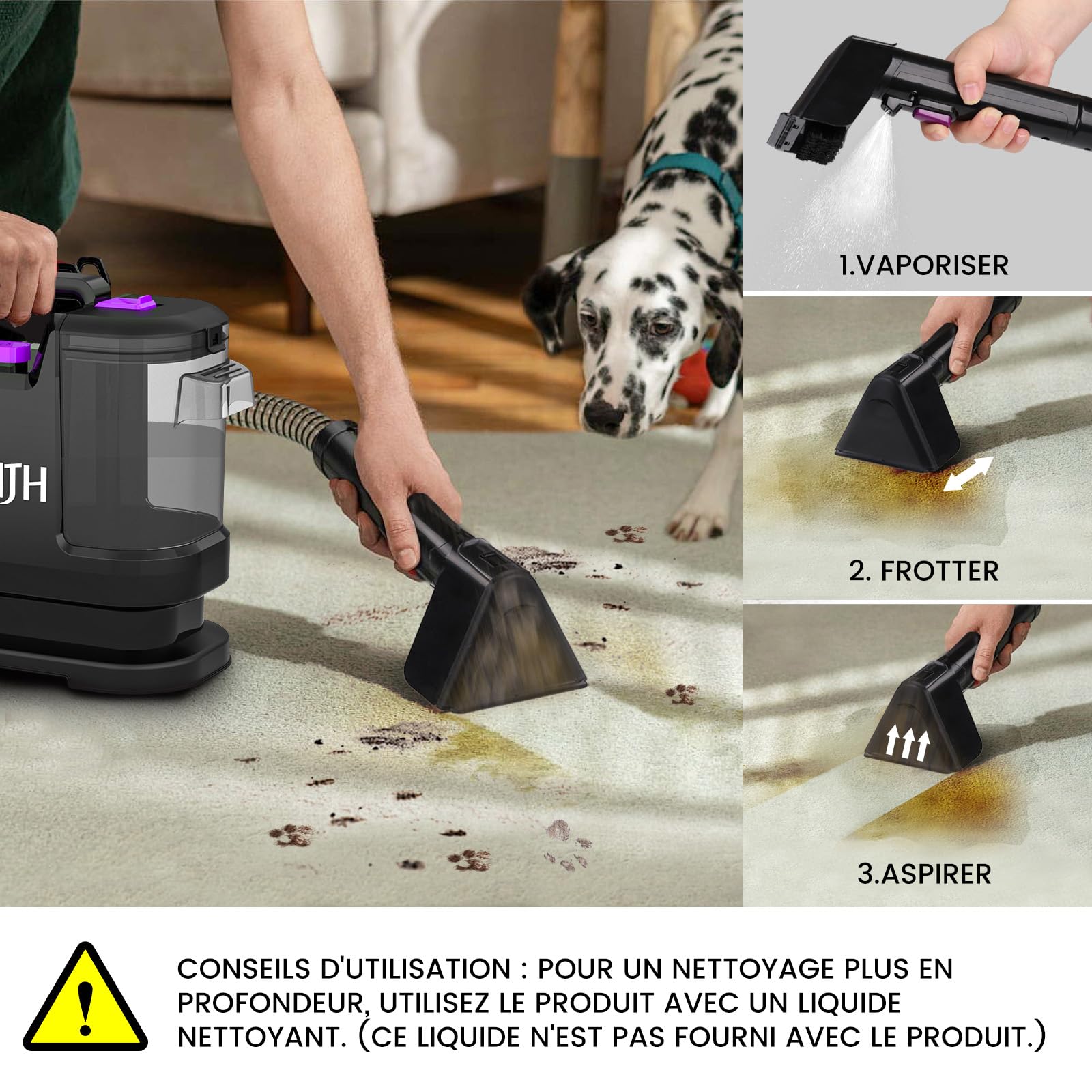 Limpiador de tapicería, limpiador de alfombras, 450 W, 12 kPa, limpiador de tapicería, limpiador compacto de alfombras y textiles, limpiador para alfombras, tapicería, asientos de coche y sofá