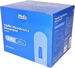 Agulha Hipodérmica Descartável 25 x 0,60mm (23g x 1) - Caixa com 100 Unidades