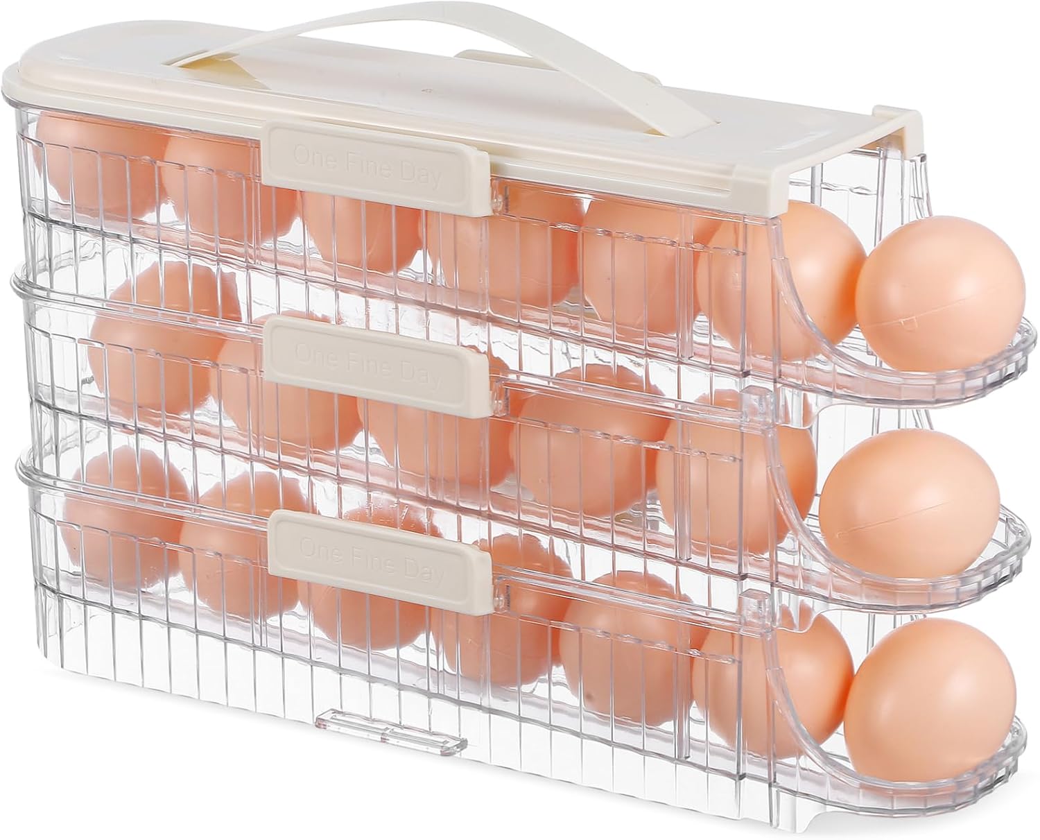 Triple Egg Organizer Rolling Egg Holder for Refrigerator Space Saving Egg Storage with Date Scale Neat and Tidy Egg Tray for Fridge Door Versatile Use for Home