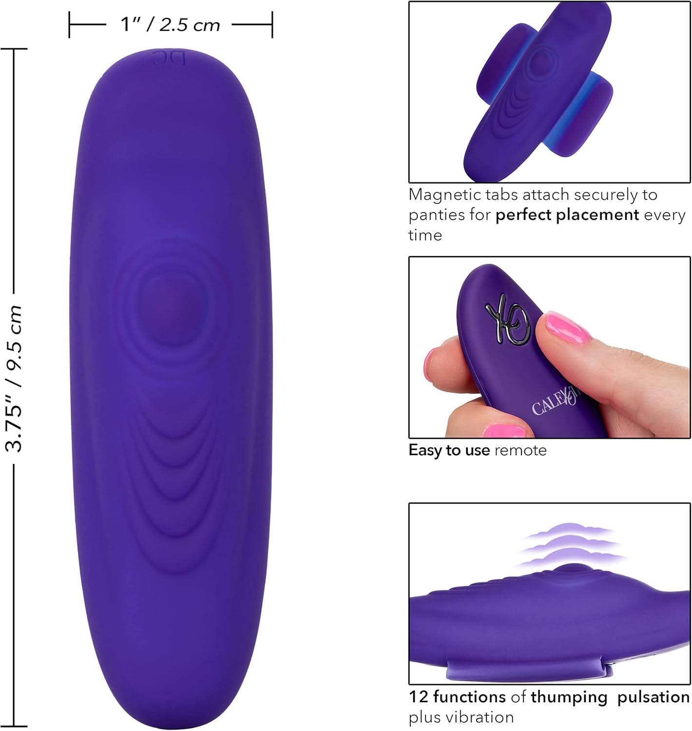 CalExotics Lock-N-Play Remote Pulsating Panty Teaser, 12-Function Waterproof Silicone Clitoral Vibrator for Women Purple SE-0077-55-3