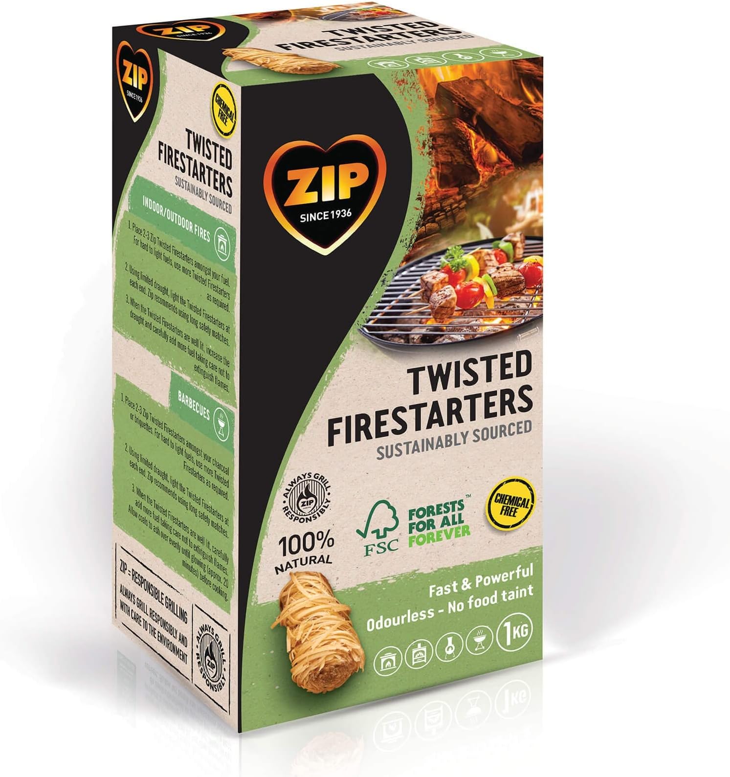 ZIP Twisted Firestarters | Fast Lighting, 80 Natural Wood Wool Firelighters, Perfect for the BBQ, Wood Burner, Stove, Firepit, Pizza Oven or Chiminea, Sustainably Sourced, Chemical Free, Odourless