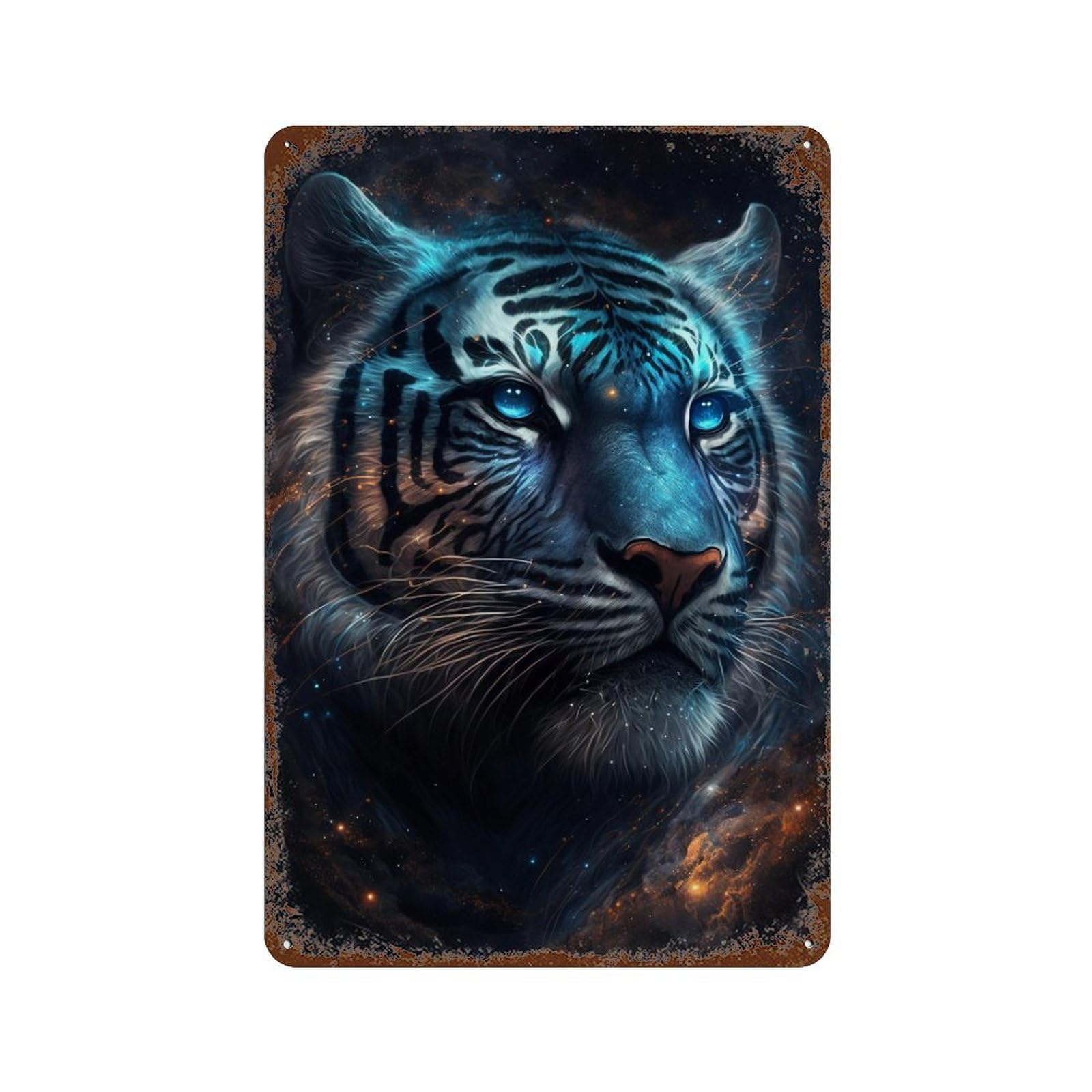 Rust Effect Galactic Tiger Portrait -18 Retro Metal Sign 11.8"x7.9", Novelty Wall Decor for Bistro, Counter And Cafe Decor