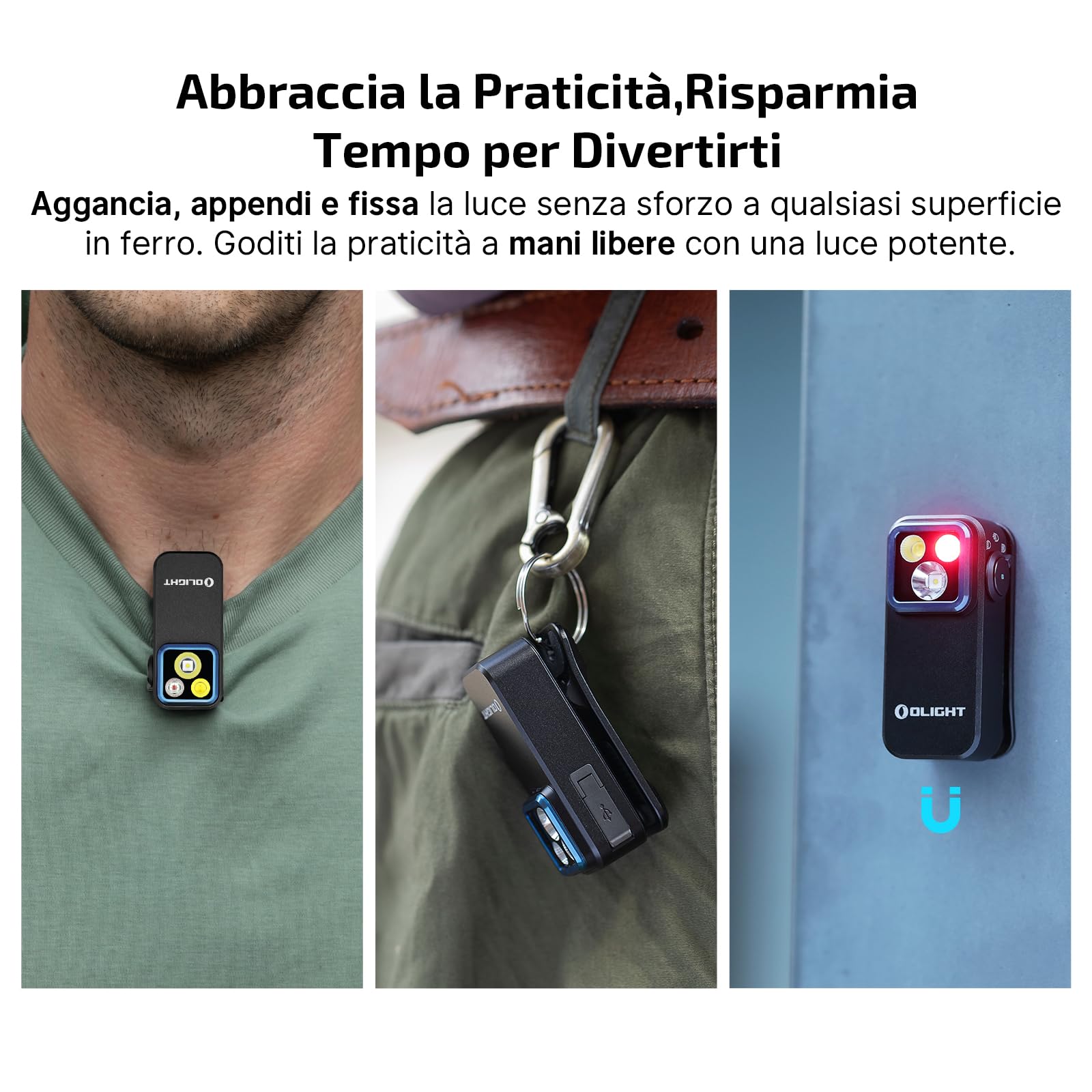 OLIGHT Oclip Pro Luce di Emergenza a Clip Mini Torcia 500LM IPX6 Compatto e Leggero Tre Sorgenti Luminose per l'Illuminazione Quotidiana e le Luci di Segnalazione di Sicurezza (Nero)