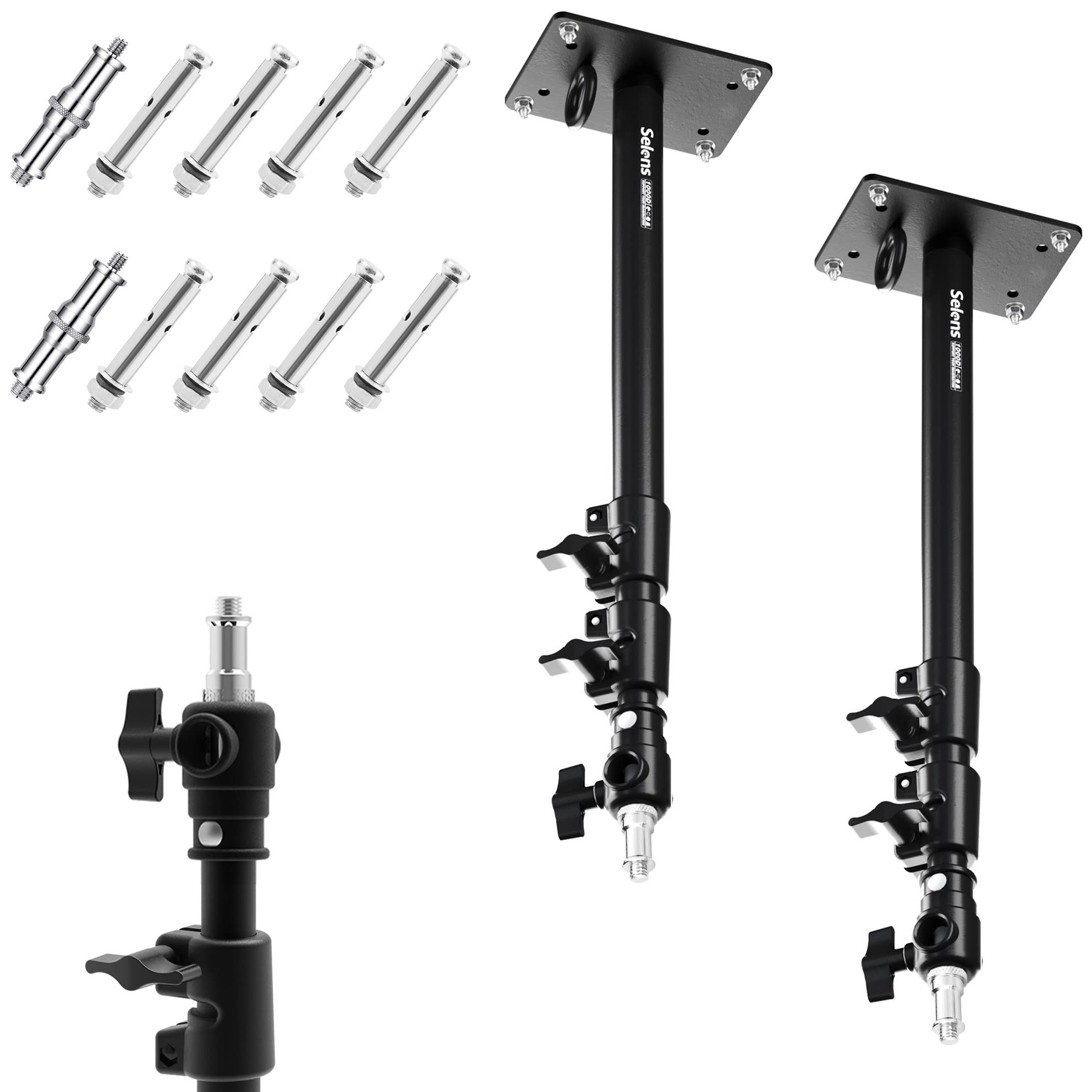 Selens Wandmontage Ausleger Boom Arm 103CM, Fotografie Wand Deckenmontage Arm 2 Stück Einstellbare Länge mit 3/8" 1/4" Gewinde Universal Adapter für Fotostudio Videoleuchten Regenschirme Reflektoren