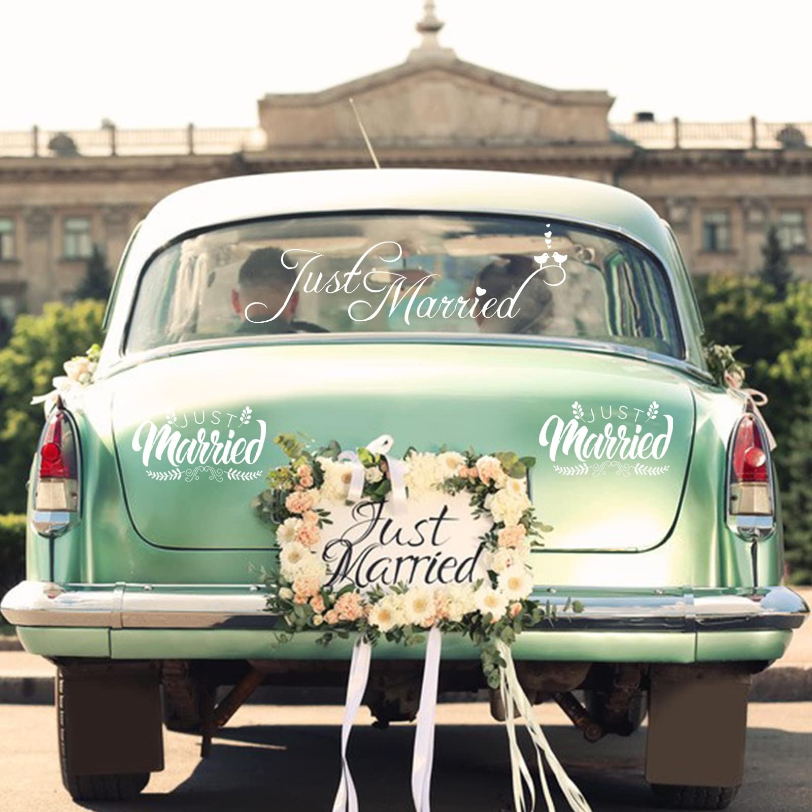 Just Married Decals, 3 Pcs Wedding Car Decorations - Just Married Window Stickers for Honeymoon