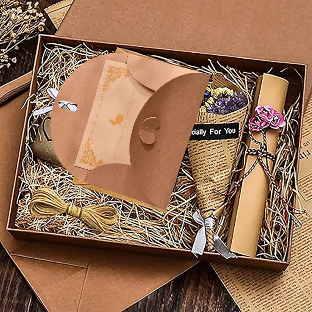 Buste con chiusura a cuore, 150 pezzi, vintage, piccole buste in carta kraft, piccole buste vuote per feste di compleanno, invito, biglietti di ringraziamento (misti)
